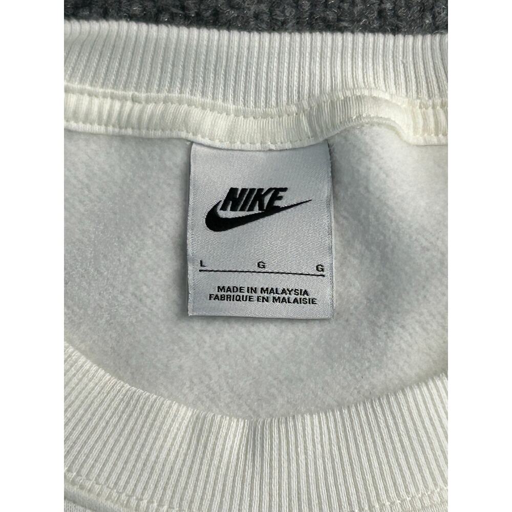 Nike Sportswear Club Fleece Crewneck Sweatshirt White Black Swoosh Men's Large - Picture 3 of 6